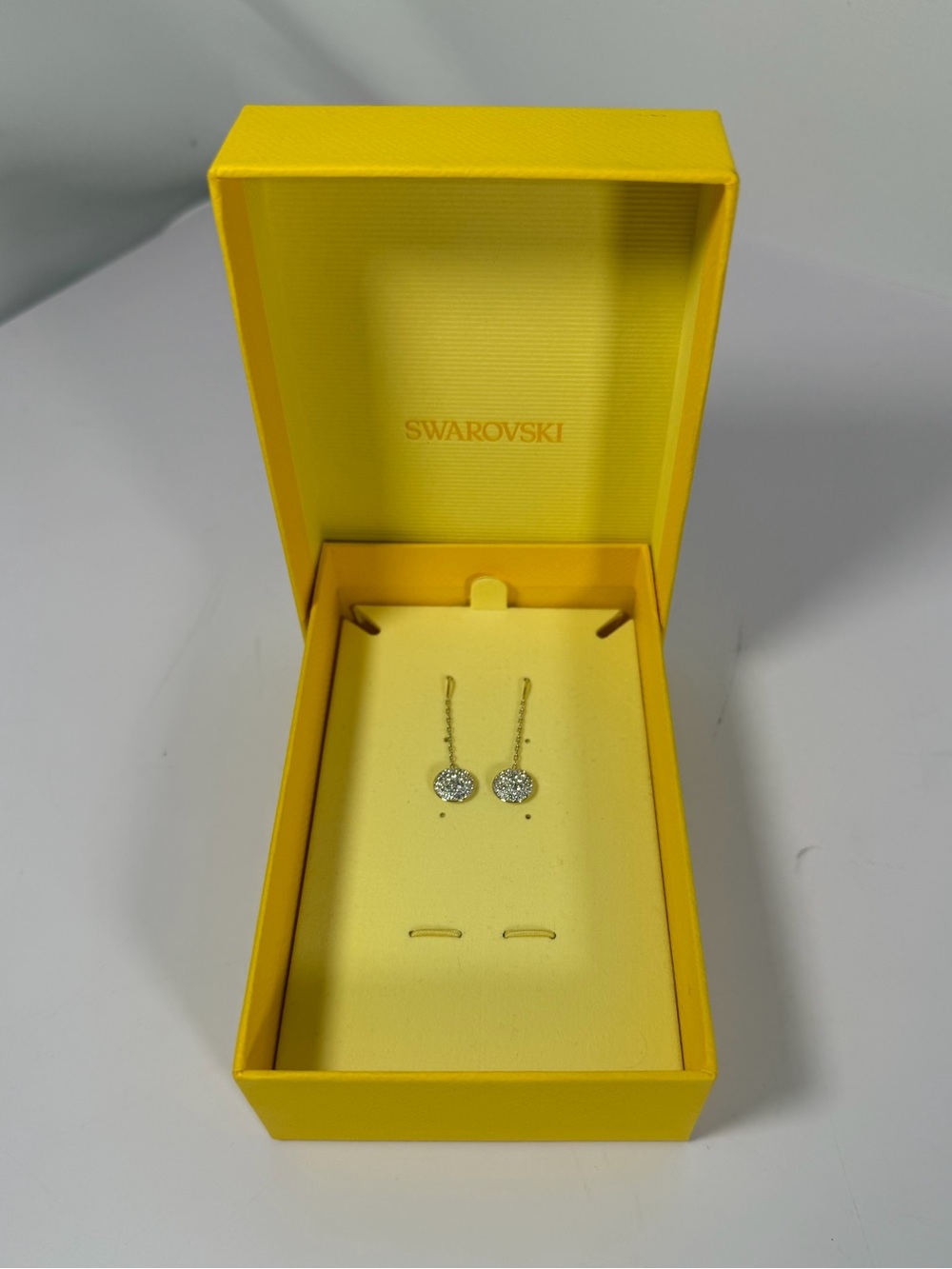 Swarovski Crystal Pavé Threader Drop Earrings Silver Tone With Box